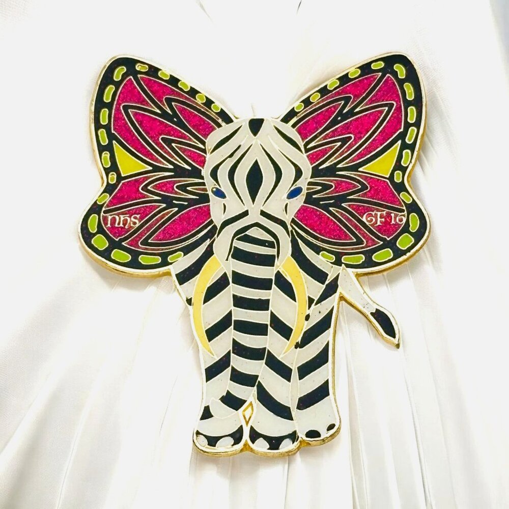 Elephant Butterfly Ears Enamel Lapel Pin with Double Clutches